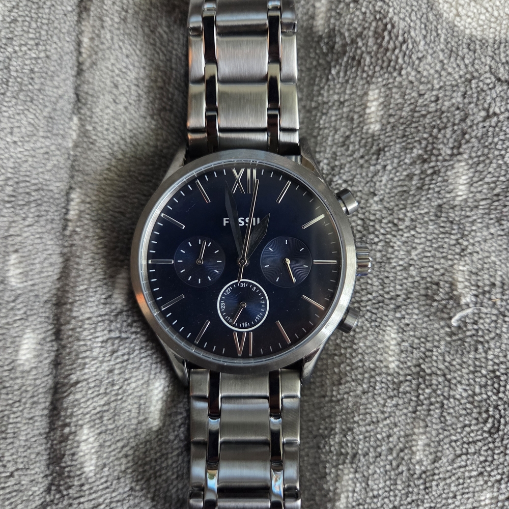 Fossil Black Dial Stainless Steel Gray Band Watch